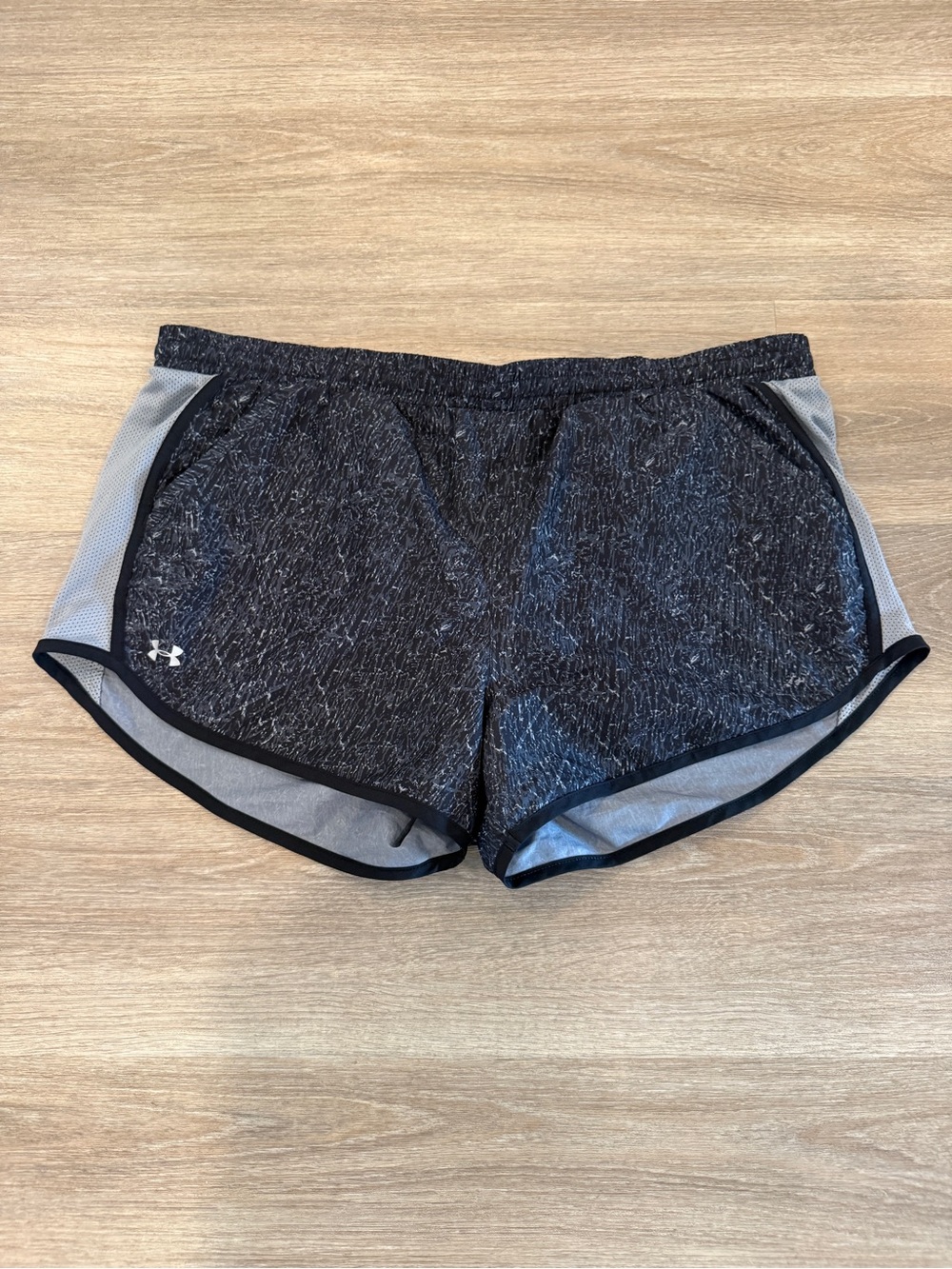 Under Armour Women's Black Heather Athletic Shorts with Gray Mesh Panels